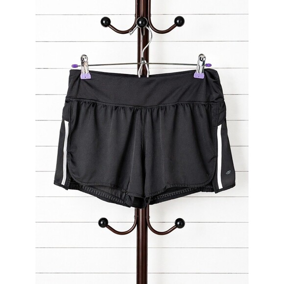 Champion Pants - Women's Champion Running Shorts with Inner Brief Black white Stripe  Medium